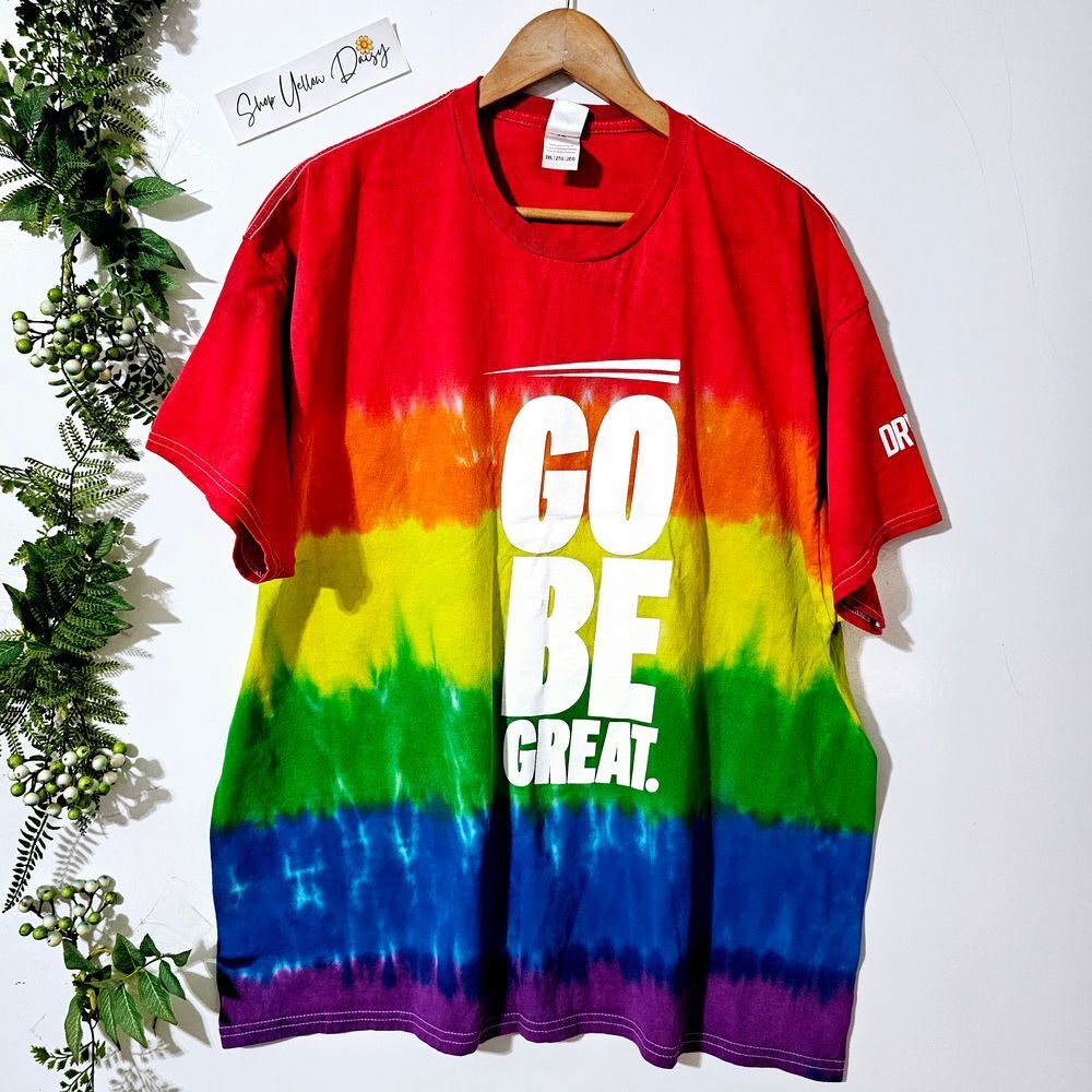 Colortone T-Shirt Rainbow Tie Dye Go Be Great Graphic Tee 2XL Pride Motivational